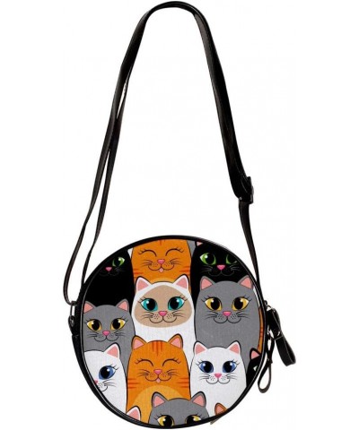 A Group Of Cat Circle Shoulder Bags Cell Phone Pouch Crossbody Purse Round Wallet Clutch Bag For Women With Adjustable Strap ...