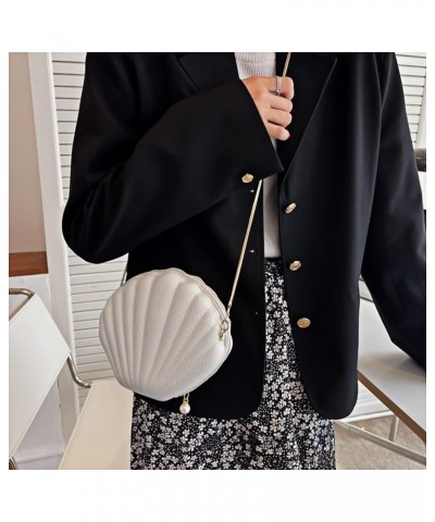 Women Mini Seashell Evening Clutch Handbag Cross-body Bag Shoulder Bag Beige White $8.26 Evening Bags