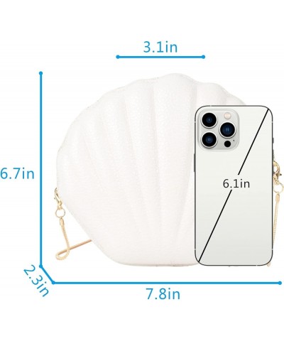 Women Mini Seashell Evening Clutch Handbag Cross-body Bag Shoulder Bag Beige White $8.26 Evening Bags