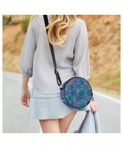 Abstract Moroccan Texture With Gold Line Crossbody Bag for Women Teen Girls Round Canvas Shoulder Bag Purse Tote Handbag Bag ...