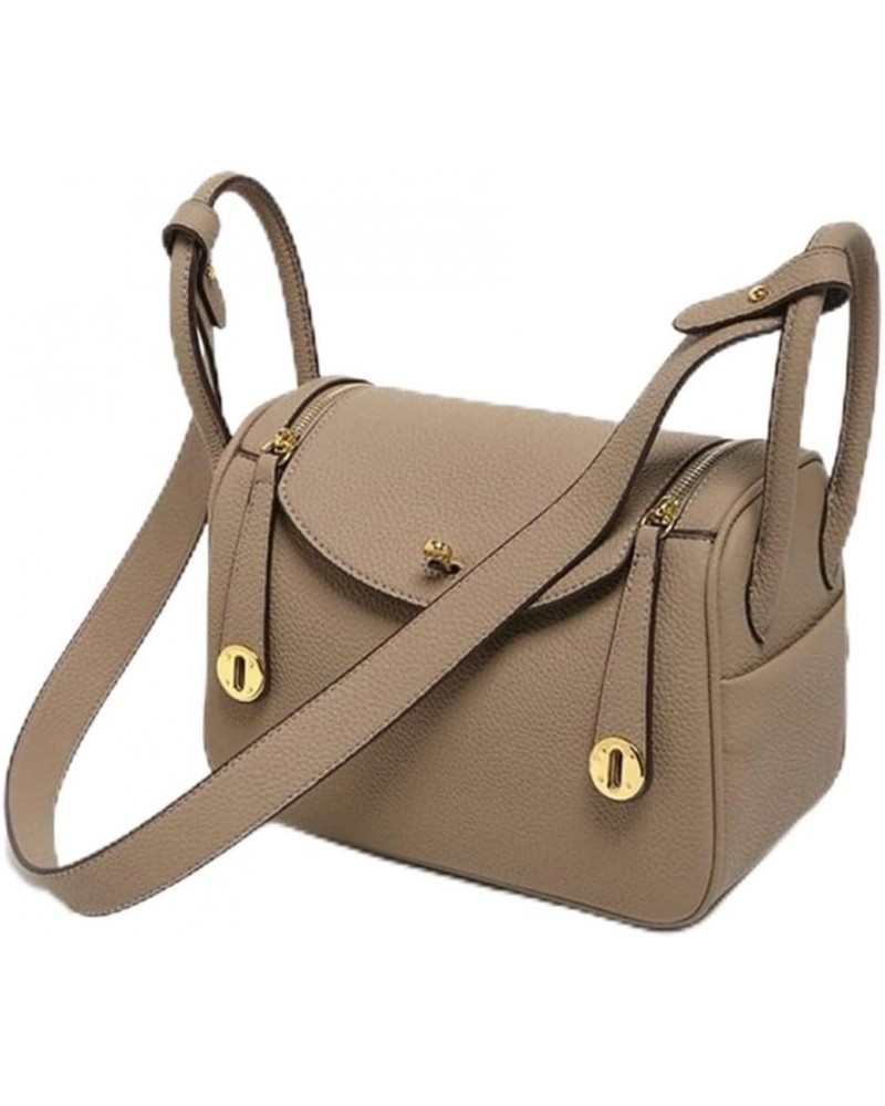 Exquisite Cowhide Lychee Grain Mini Lindy - Women's Ultimate Fashion Shoulder Handbag with Gold Buckle Accessory (S,Grey) $44...