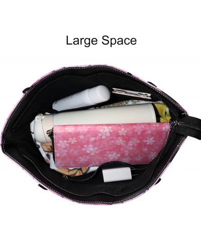 Women's Fashion Casual Handbag,PU Leather Large Capacity PC Work Bag,Travel Camping Picnic Single Shoulder Bag Pink Flowers $...