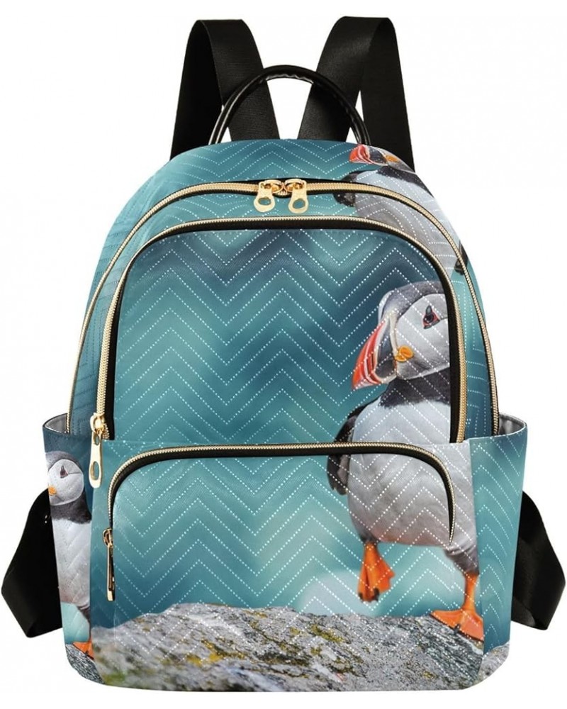 Bird Women Backpack Atlantic Puffins Blue Ocean Anti-Theft Travel Backpack with Luggage Belt Lightweight Handbag Lady Purse R...