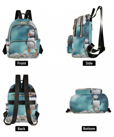 Bird Women Backpack Atlantic Puffins Blue Ocean Anti-Theft Travel Backpack with Luggage Belt Lightweight Handbag Lady Purse R...