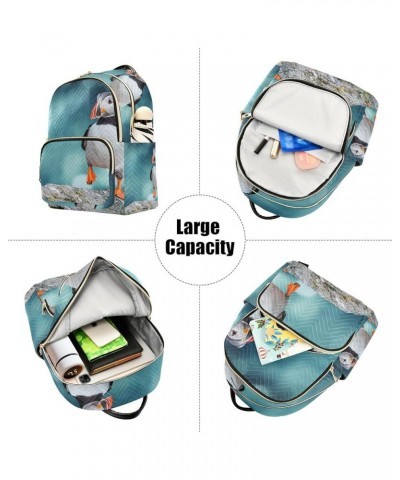 Bird Women Backpack Atlantic Puffins Blue Ocean Anti-Theft Travel Backpack with Luggage Belt Lightweight Handbag Lady Purse R...