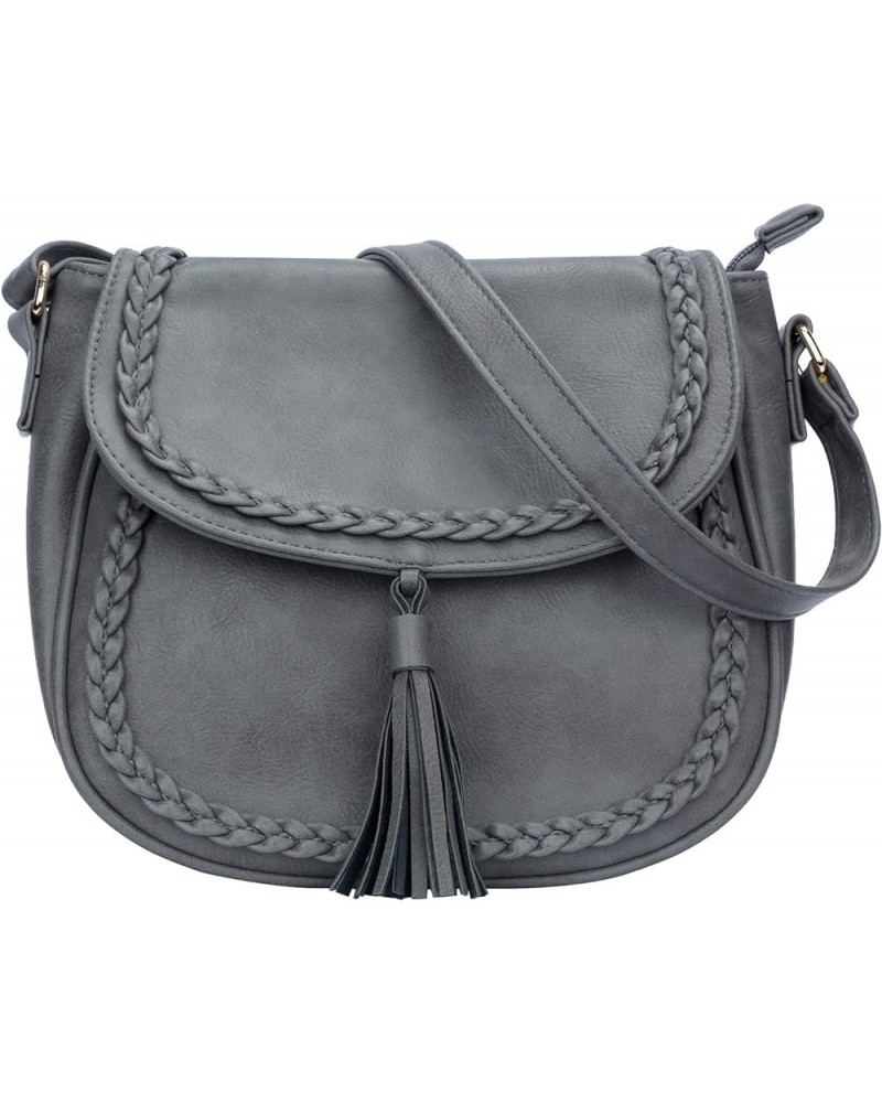 Casual Flap Saddle Crossbody Bags for Women Purses and Handbags with Tassel Z-grey $15.29 Crossbody Bags