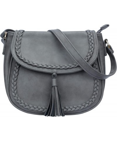 Casual Flap Saddle Crossbody Bags for Women Purses and Handbags with Tassel Z-grey $15.29 Crossbody Bags