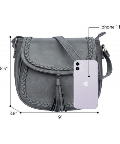 Casual Flap Saddle Crossbody Bags for Women Purses and Handbags with Tassel Z-grey $15.29 Crossbody Bags