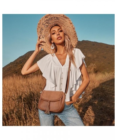 Casual Flap Saddle Crossbody Bags for Women Purses and Handbags with Tassel Z-grey $15.29 Crossbody Bags