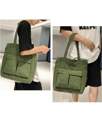 Canvas Tote Bag Hobo Bag Casual Shoulder Messenger Bag with Multiple Pockets for Women and Men,Dark Green Darkgreen $26.48 Totes