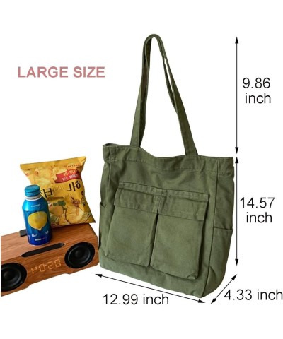 Canvas Tote Bag Hobo Bag Casual Shoulder Messenger Bag with Multiple Pockets for Women and Men,Dark Green Darkgreen $26.48 Totes