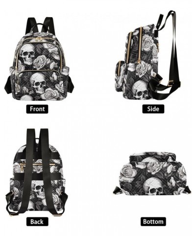 Skull White Gray Flowers Backpack for Women Fashion Shoulder Bags Small Casual Daypack Travel Bag S 202a2041 S(10.23"x5.11"x1...