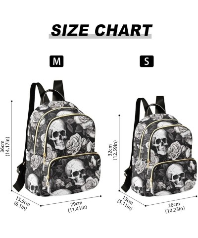 Skull White Gray Flowers Backpack for Women Fashion Shoulder Bags Small Casual Daypack Travel Bag S 202a2041 S(10.23"x5.11"x1...