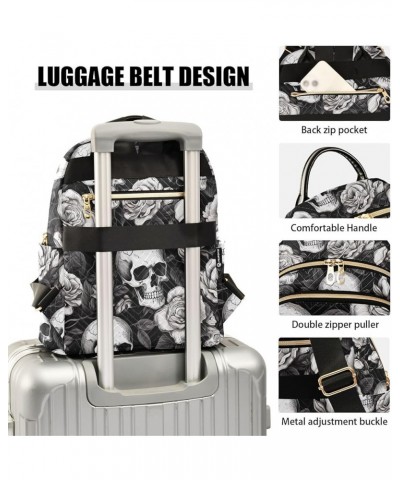 Skull White Gray Flowers Backpack for Women Fashion Shoulder Bags Small Casual Daypack Travel Bag S 202a2041 S(10.23"x5.11"x1...