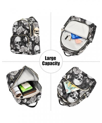 Skull White Gray Flowers Backpack for Women Fashion Shoulder Bags Small Casual Daypack Travel Bag S 202a2041 S(10.23"x5.11"x1...