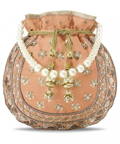 Potli Bag For Women Handmade Evening Wristlet Handbag Stylish Bridal Purse Fashion Bag Peach 3 $16.80 Evening Bags