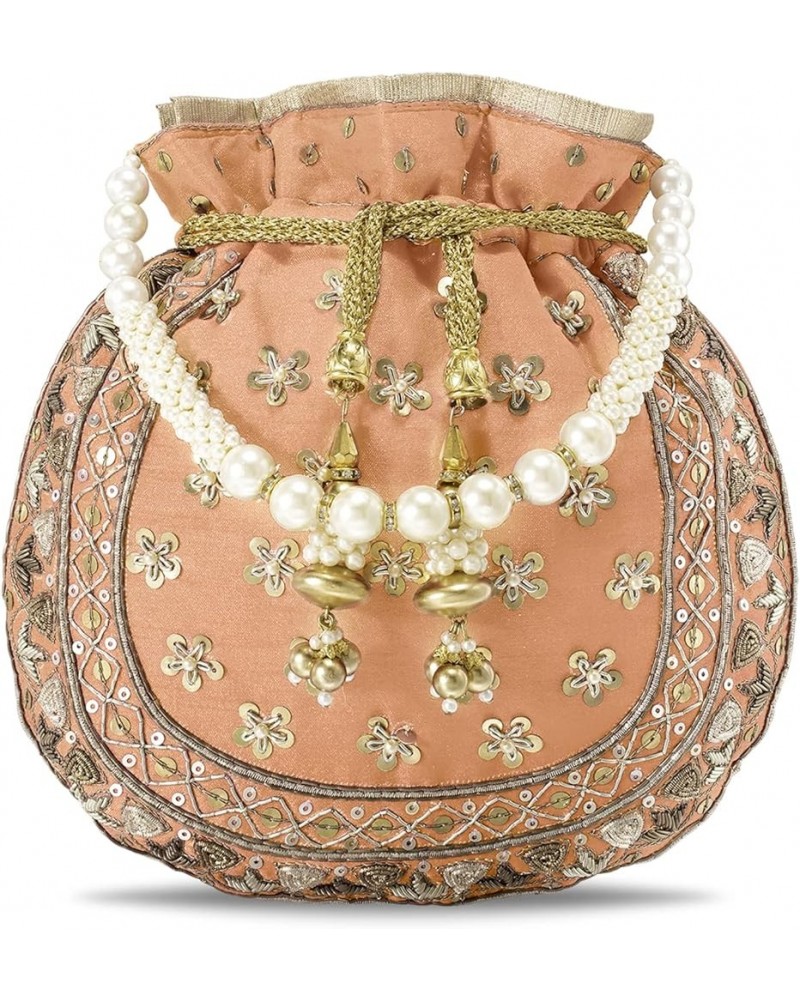 Potli Bag For Women Handmade Evening Wristlet Handbag Stylish Bridal Purse Fashion Bag Peach 3 $16.80 Evening Bags