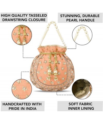 Potli Bag For Women Handmade Evening Wristlet Handbag Stylish Bridal Purse Fashion Bag Peach 3 $16.80 Evening Bags