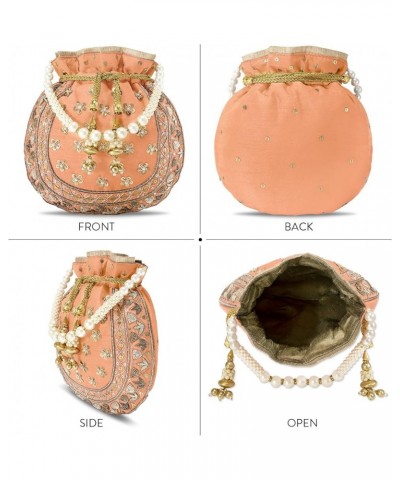 Potli Bag For Women Handmade Evening Wristlet Handbag Stylish Bridal Purse Fashion Bag Peach 3 $16.80 Evening Bags