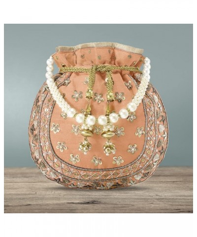 Potli Bag For Women Handmade Evening Wristlet Handbag Stylish Bridal Purse Fashion Bag Peach 3 $16.80 Evening Bags