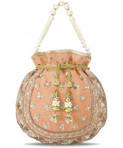 Potli Bag For Women Handmade Evening Wristlet Handbag Stylish Bridal Purse Fashion Bag Peach 3 $16.80 Evening Bags