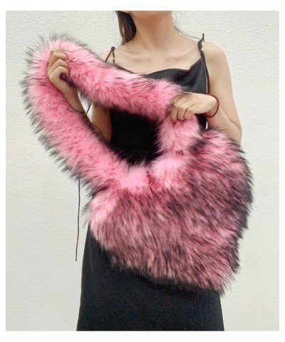 Fluffy Shoulder Bag for Women Heart-shaped Tote Bag Fuzzy Furry Handbag Hobo Bag Y2k Purse Crossbody Bag Large Small Large-ba...