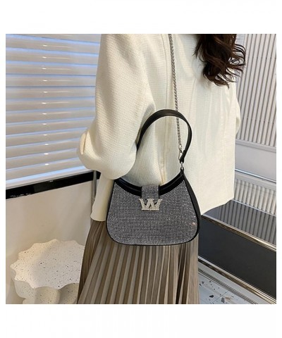 Luxury Designer PU Shoulder Bag Large Capacity Rhinestone Women Crossbody Bag Underarm Bag Simple Female for Office Travel Bl...