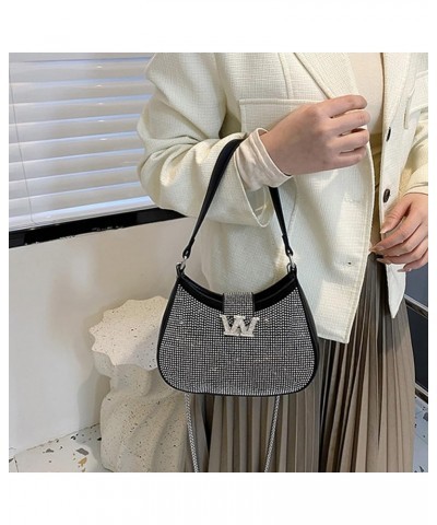 Luxury Designer PU Shoulder Bag Large Capacity Rhinestone Women Crossbody Bag Underarm Bag Simple Female for Office Travel Bl...