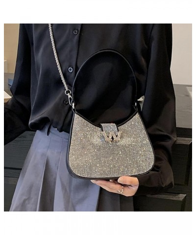 Luxury Designer PU Shoulder Bag Large Capacity Rhinestone Women Crossbody Bag Underarm Bag Simple Female for Office Travel Bl...