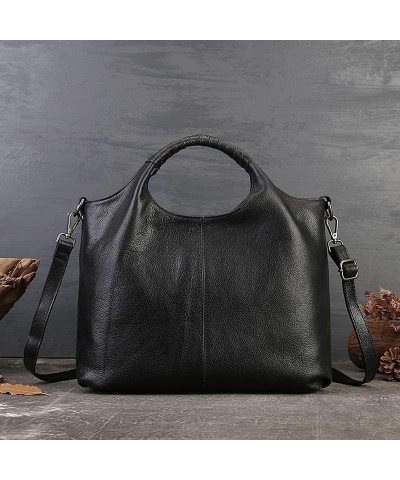 Women Genuine Leather Shoulder Bag Purse for Women Crossbody Bags Handbag Retro Travel Bag Tote Bag Hobo Bag Black $37.25 Hob...