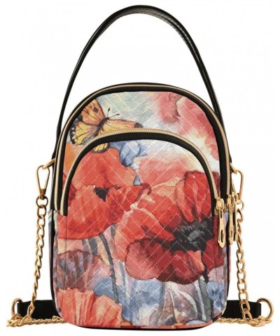 Poppy Flower Crossbody Bag for Women Cell Phone Purse Wallet with Removable Chain Shoulder Handbag for Travel Passport Phone ...