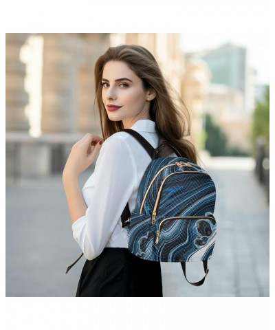 Women Backpack Cyan Marble Durable Travel Backpack Lightweight Handbag Lady Purse Roomy Double Zipper Weekend Bag for Everyda...