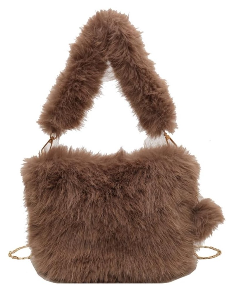 Versatile Furry Tote Fashion Plush Shoulder Bag Women Fluffy Tote Bag Casual with Pom Poms Fall Winter Shopper Bag Coffee $30...