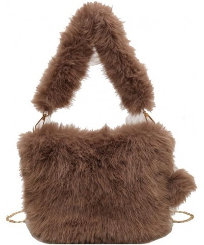 Versatile Furry Tote Fashion Plush Shoulder Bag Women Fluffy Tote Bag Casual with Pom Poms Fall Winter Shopper Bag Coffee $30...