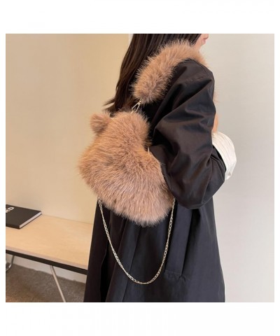 Versatile Furry Tote Fashion Plush Shoulder Bag Women Fluffy Tote Bag Casual with Pom Poms Fall Winter Shopper Bag Coffee $30...