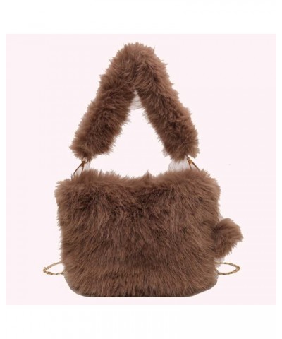 Versatile Furry Tote Fashion Plush Shoulder Bag Women Fluffy Tote Bag Casual with Pom Poms Fall Winter Shopper Bag Coffee $30...