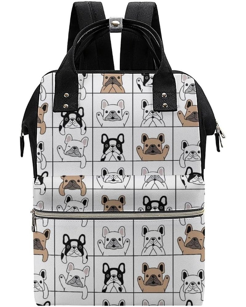 Foxes-flowers-graphics Travel Backpack Mommy Bag for Women, Casual Daypack Backpack, Handbag Black French-bulldog-puppy-carto...