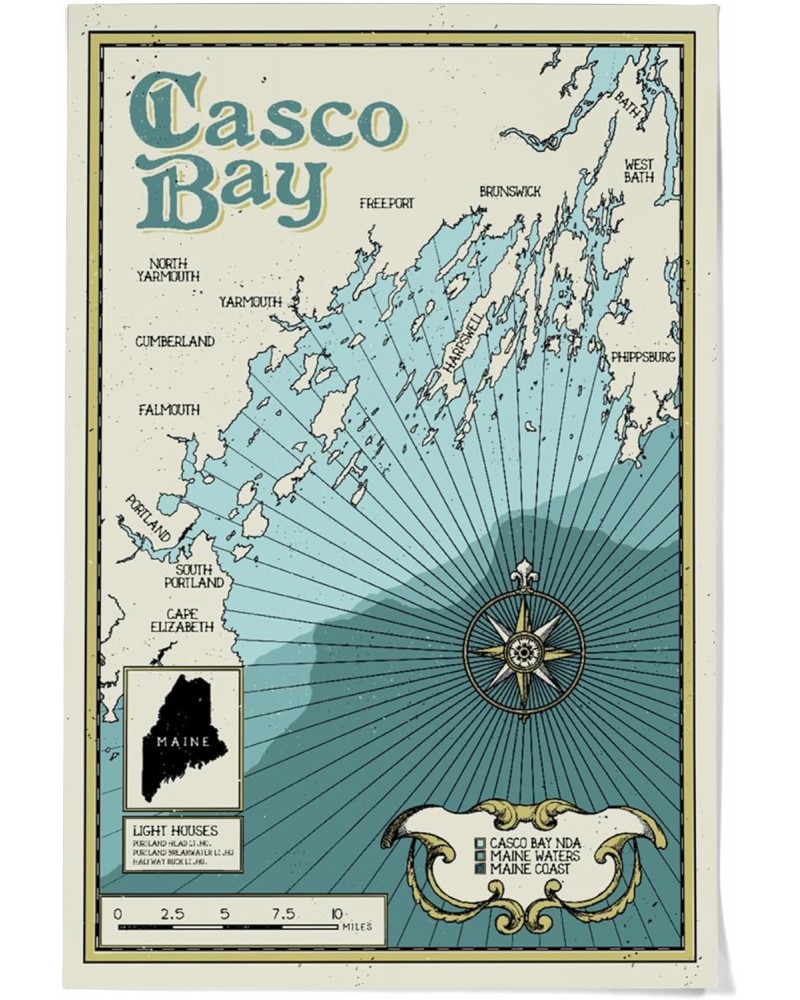 36x54 Inch Giclee Art Print Wall Decor, Casco Bay, Maine, Nautical Chart $36.90 Totes