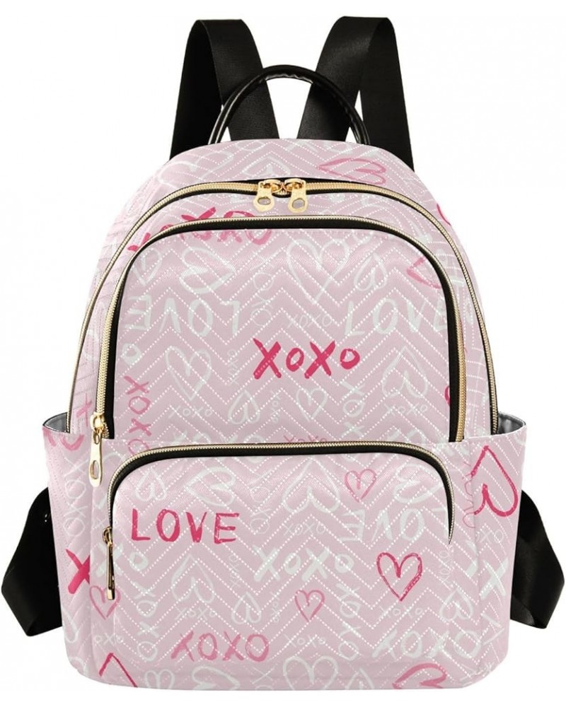 Pink Doodle Xoxo Heart Mini Backpack Purse for Women, Valentine Love Travel Backpack Fashion Backpack Lightweight Shoulder Ba...