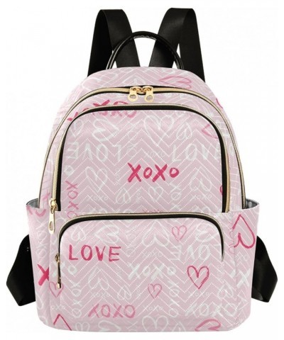 Pink Doodle Xoxo Heart Mini Backpack Purse for Women, Valentine Love Travel Backpack Fashion Backpack Lightweight Shoulder Ba...