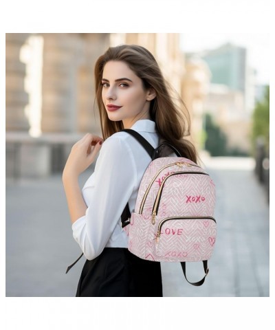 Pink Doodle Xoxo Heart Mini Backpack Purse for Women, Valentine Love Travel Backpack Fashion Backpack Lightweight Shoulder Ba...