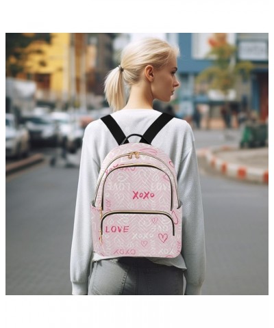 Pink Doodle Xoxo Heart Mini Backpack Purse for Women, Valentine Love Travel Backpack Fashion Backpack Lightweight Shoulder Ba...