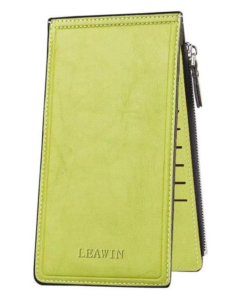 Bifold Multi Card wallet for womens walllet large capacity PU Wallet with Zipper Pocket Green $7.45 Wallets