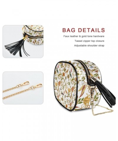 Small Crossbody Bag Retro Oriental Flowers Leaves Womens Shoulder Chain Bag PU Leather Small Purse With Tassel $12.95 Shoulde...