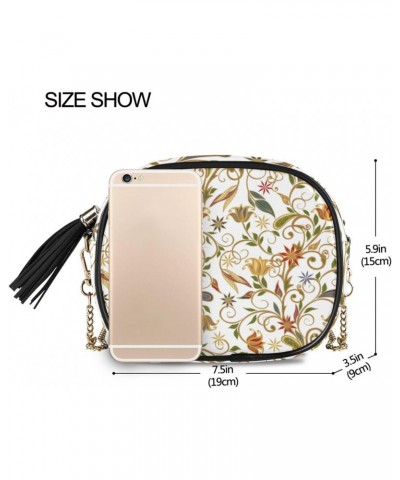 Small Crossbody Bag Retro Oriental Flowers Leaves Womens Shoulder Chain Bag PU Leather Small Purse With Tassel $12.95 Shoulde...