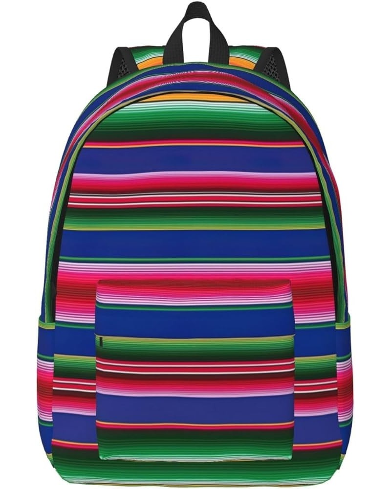 Colorful Mexican Stripes.Webp Print Casual Double Shoulder Daypack,Anti-Theft Travel Canvas Backpack For Men And Women Black ...