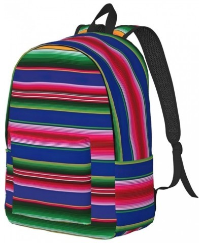 Colorful Mexican Stripes.Webp Print Casual Double Shoulder Daypack,Anti-Theft Travel Canvas Backpack For Men And Women Black ...