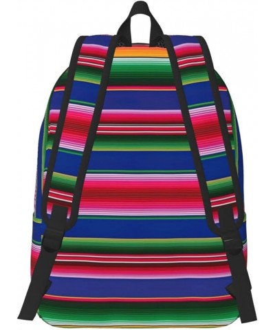 Colorful Mexican Stripes.Webp Print Casual Double Shoulder Daypack,Anti-Theft Travel Canvas Backpack For Men And Women Black ...