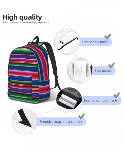 Colorful Mexican Stripes.Webp Print Casual Double Shoulder Daypack,Anti-Theft Travel Canvas Backpack For Men And Women Black ...