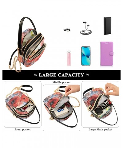 Poppy Flower Crossbody Bag for Women Cell Phone Purse Wallet with Removable Chain Shoulder Handbag for Travel Passport Phone ...